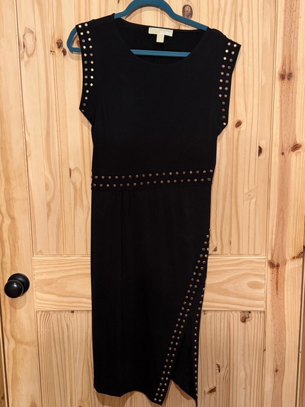 Michael Kors Black Studded Cap-Sleeve Midi Dress